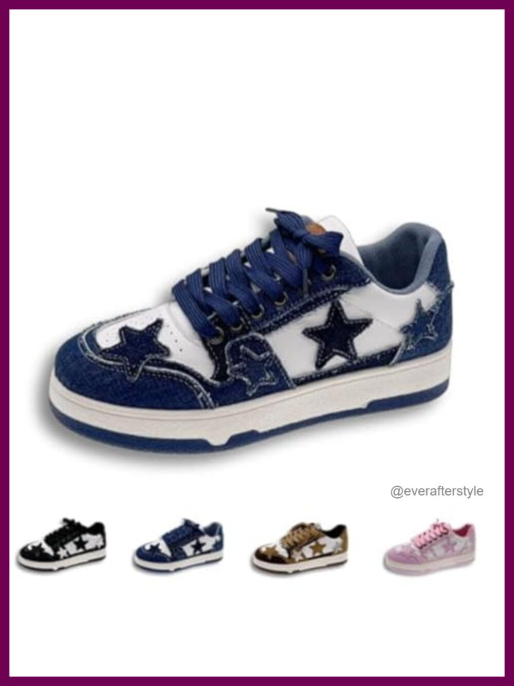 Retro Star Chunky Platform Sneakers with Canvas Denim Suede
